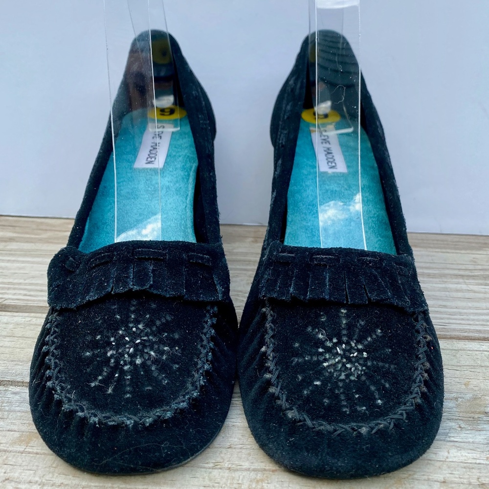 Vintage Steve Madden Black Moccasin Kitten Heels